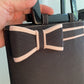 Black Canvas Structured Handbag Plastic Handles Pink Bow Crossbody Strap /rw