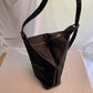 Tender POISON Shimmery Black Vinyl Pouch Bag w/Black Faux Patent Leather Accents /rw