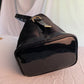 Tender POISON Shimmery Black Vinyl Pouch Bag w/Black Faux Patent Leather Accents /rw