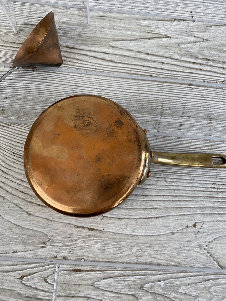 Antique Copper Kitchenware Mini Tea Pot/4.5” Saucepan/Funnel Ladle /rb