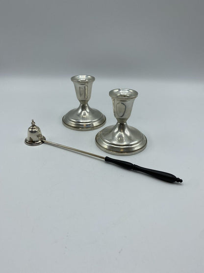 Towle Sterling Silver Weighted Candle Stick Holder + Gorham Sterling Candle Snuffer /ro
