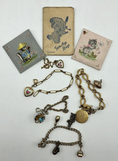 Lot of Vintage Youth Charm Bracelets, Mirror & Mini Greeting Cards /b