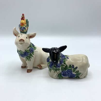Blue Sky Clayworks Pig and Sheep Salt and Pepper Shakers /hg