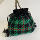 Vintage 1990s Carlisle Green/Black/Red Wool Drawstring Evening Bag /roh
