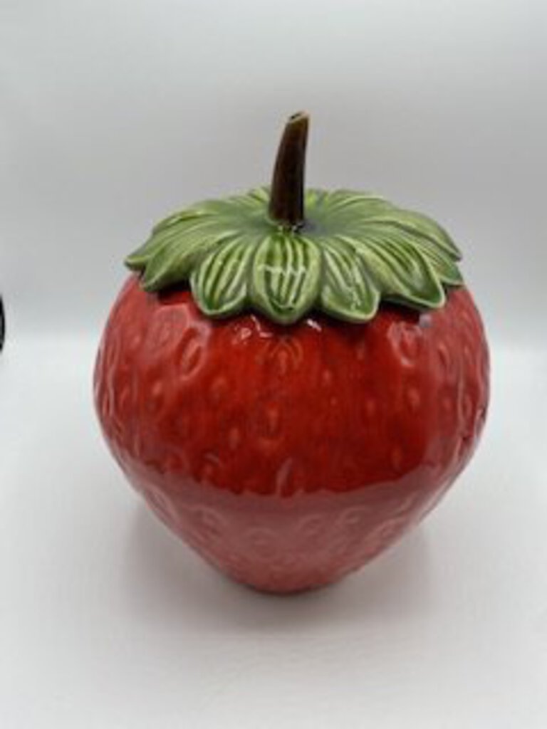 Vintage California Pottery Strawberry Cookie Jar 9” Tall ~ Sweet! /rb