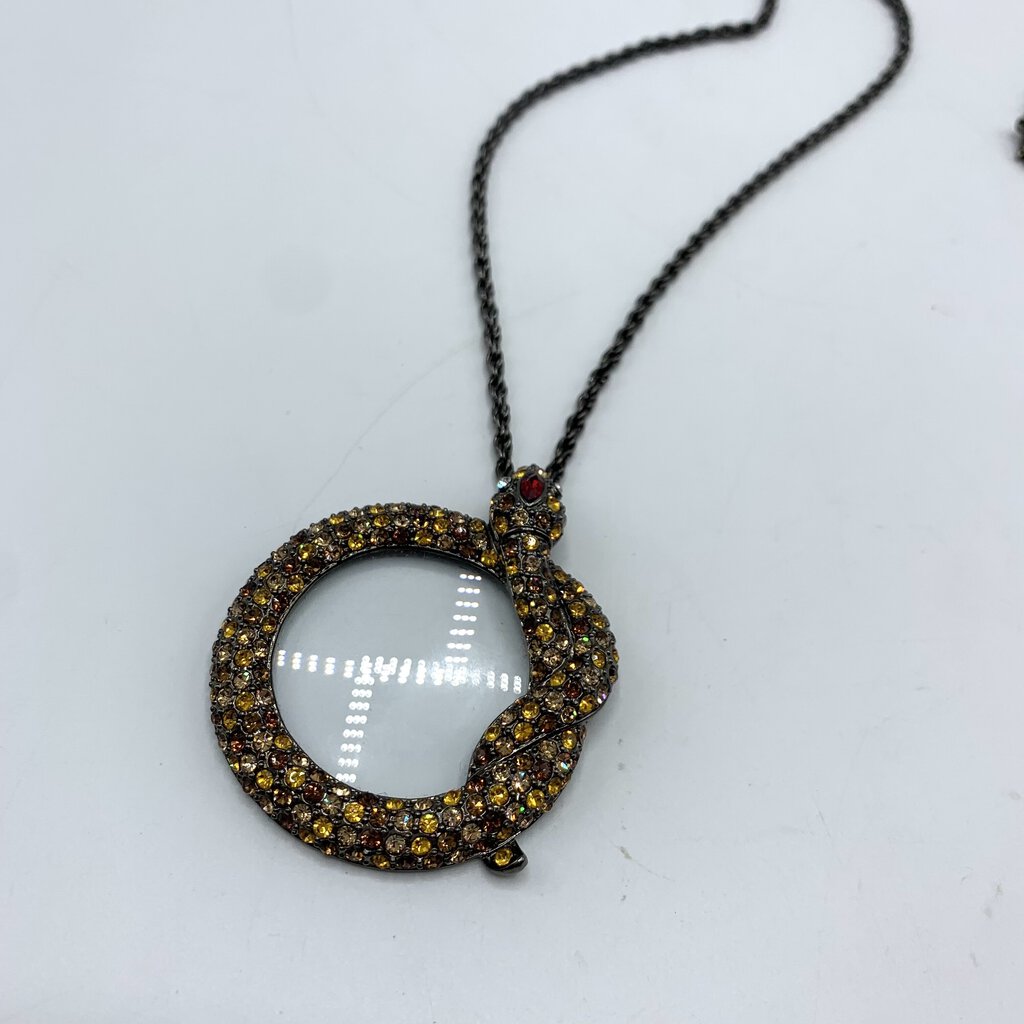 Vintage Kenneth Jay Lane KJL Rhinestone Snake Magnifying Glass Necklace /hge