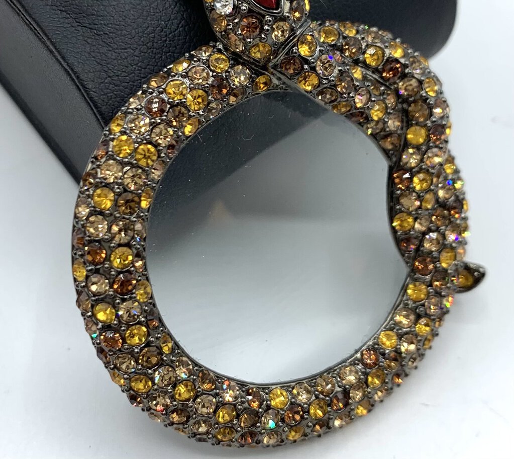 Vintage Kenneth Jay Lane KJL Rhinestone Snake Magnifying Glass Necklace /hge