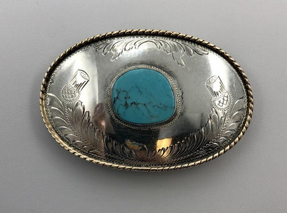 Vintage Comstock Silversmiths Silver & Turquoise Western Belt Buckle /b