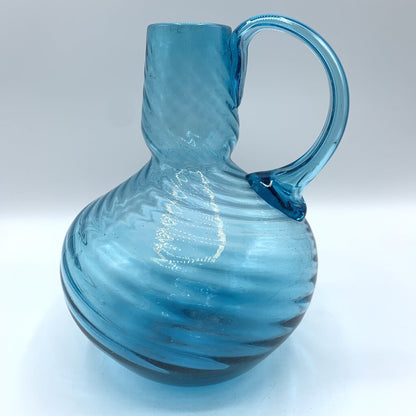 Vintage Mid-Century Turquoise Blown Glass Jug /hgo