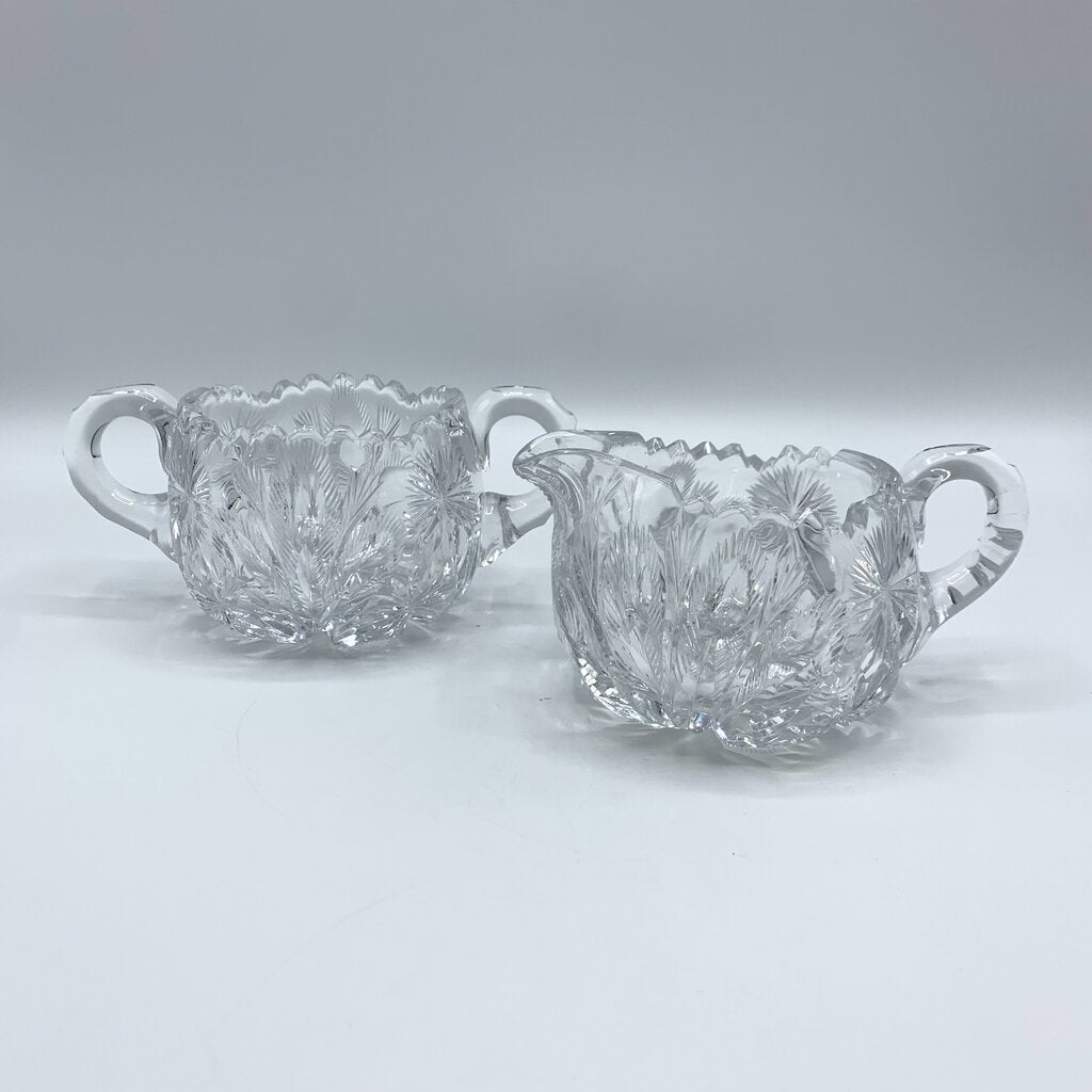 Antique Libbey American Brilliant Cut Star and Feather Sugar and Creamer Set /hgo