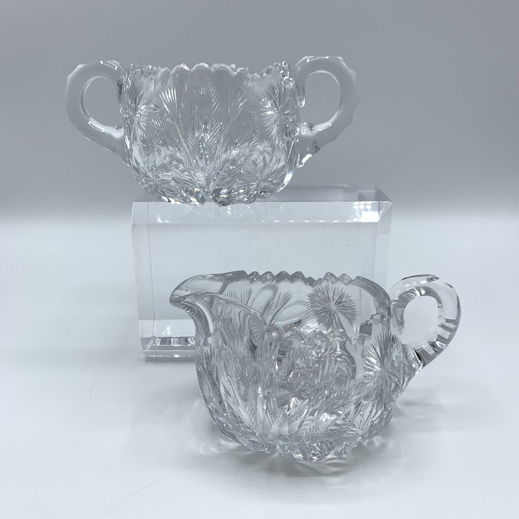 Antique Libbey American Brilliant Cut Star and Feather Sugar and Creamer Set /hgo