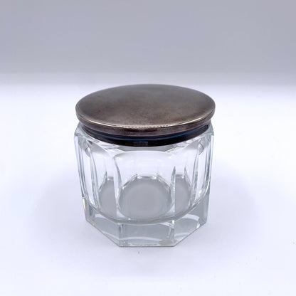 Vintage PLATA LAPPAS Signed & Hand-cut Crystal Vanity/Dresser Jar with Silverplate Lid /hgo
