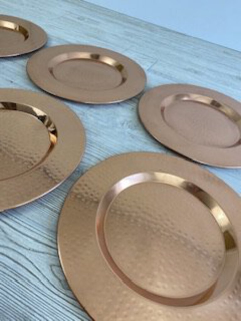 Set of 6 Copper Charger Plates 13” Made in India /rw