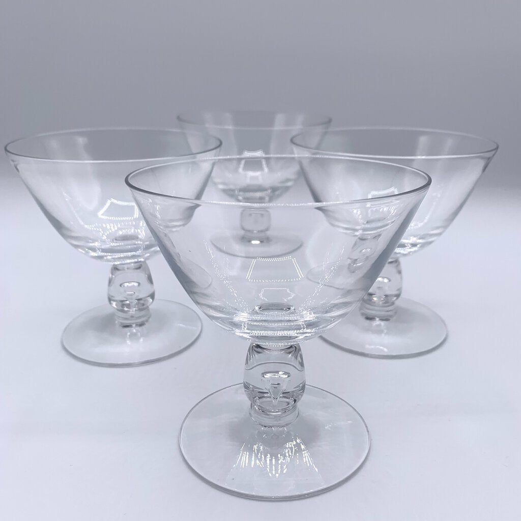 Vintage MCM Fostoria Diadem #6056 Tear Drop Bubble Champagne or Sherbet Glasses Set of 4 /hge