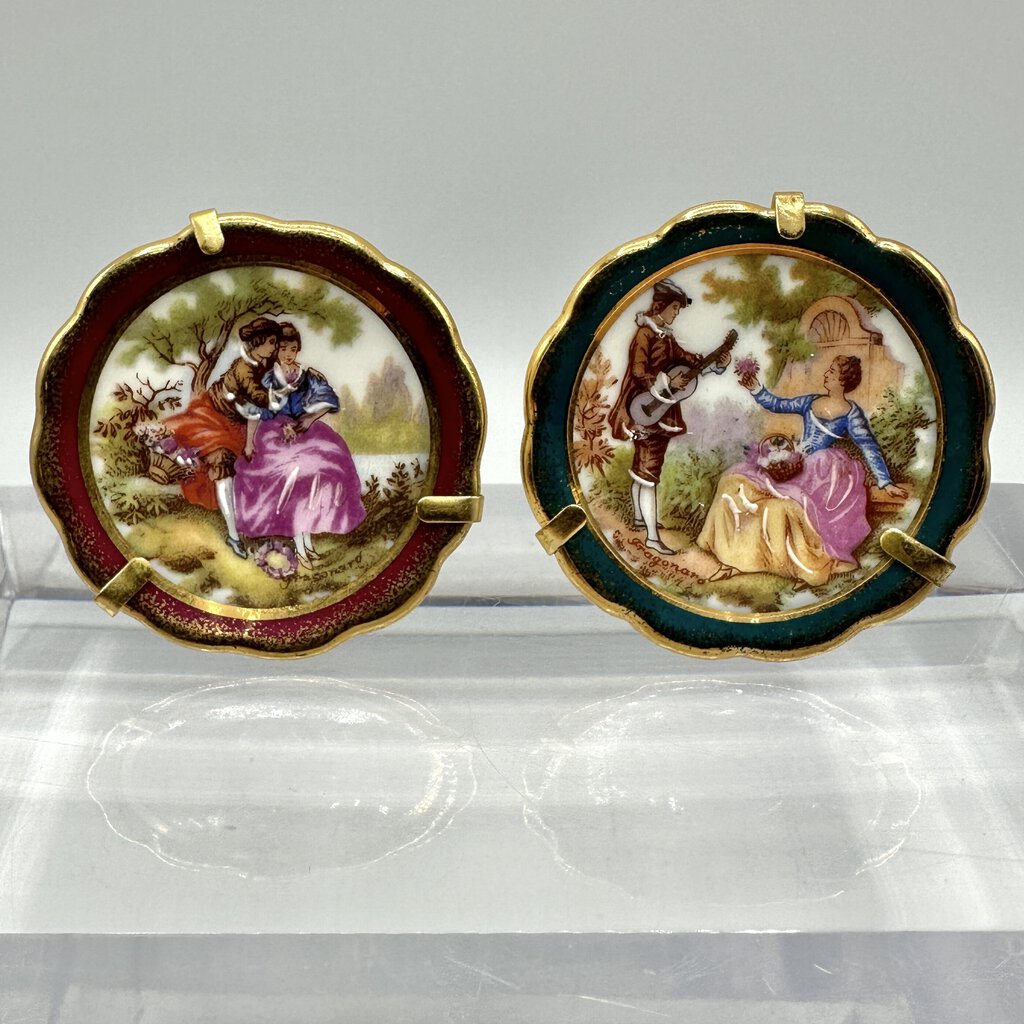 Set of 2 Vintage Limoges Miniature Collector Plates Courting Couple w/Hangers /cb