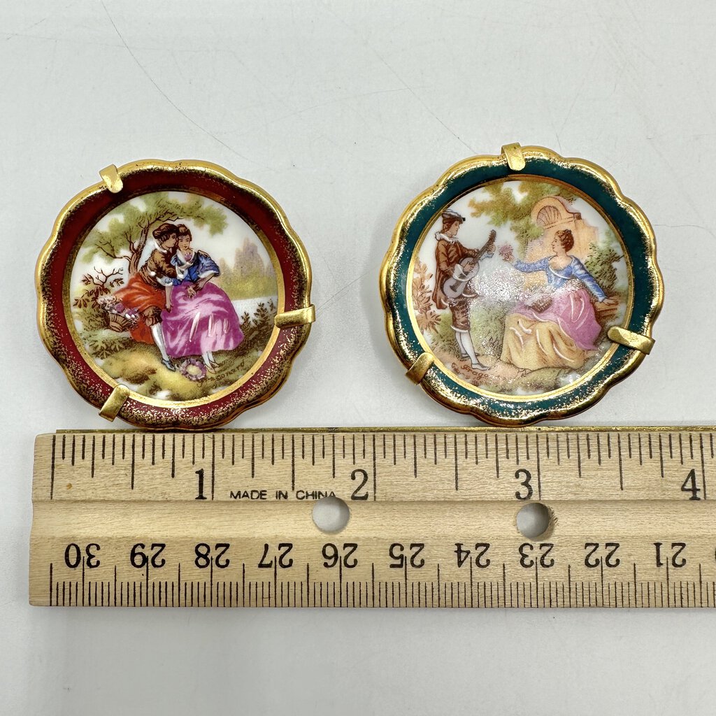 Set of 2 Vintage Limoges Miniature Collector Plates Courting Couple w/Hangers /cb
