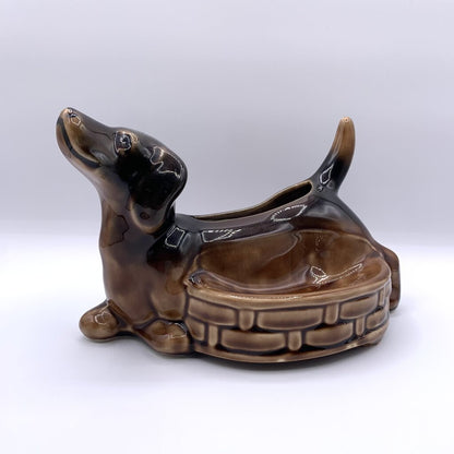 Vintage Ceramic Dachshund Weiner Dog Planter/Caddy/Trinket Dish /hge