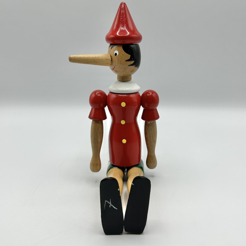 Vintage Dipinto A Mano 12 1/2 inch Wooden Pinocchio Doll/Figurine Made In Italy /cb