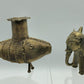 2 Vintage Dhokra Bronze Candle Stands ~ Fish & Elephant /b