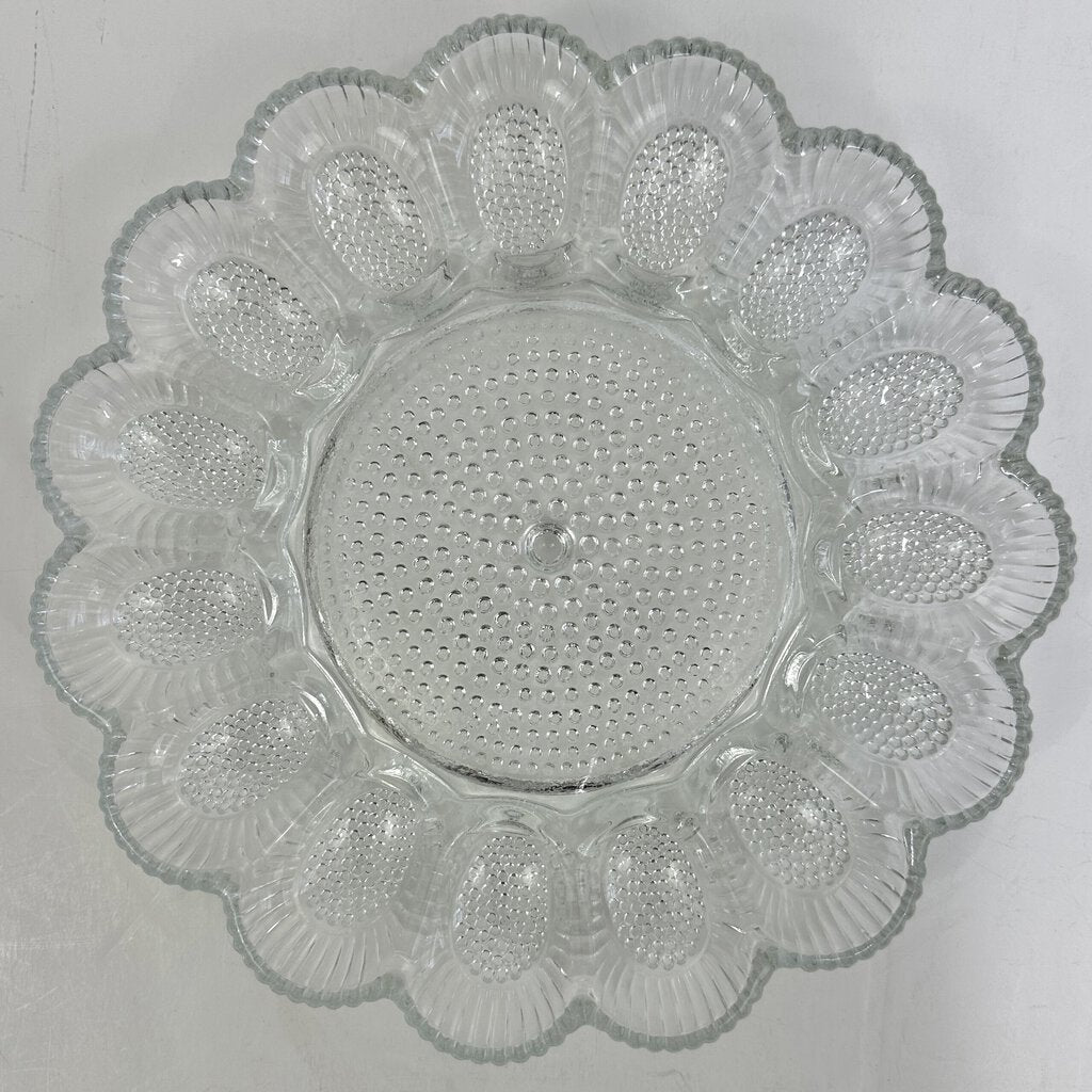 Vintage Indiana Glass Hobnail Clear 11” Egg & Relish Plate /cb