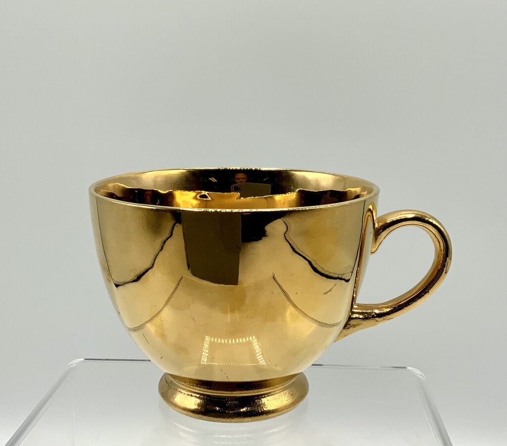 Homer Laughlin Georgian Geo H. Bowman 22k Tea cups (2) and Saucer (1) /ah