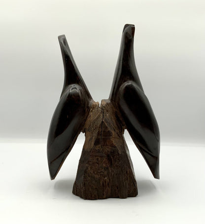 Vintage Wooden Carved Birds Dark Stain Sculpture /ah