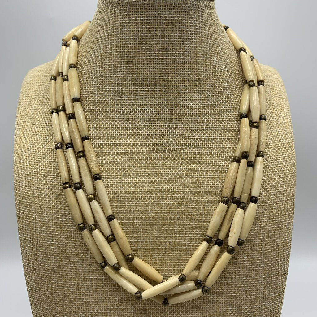 Tribal Multi-strand Bone & Brass Necklace /hge