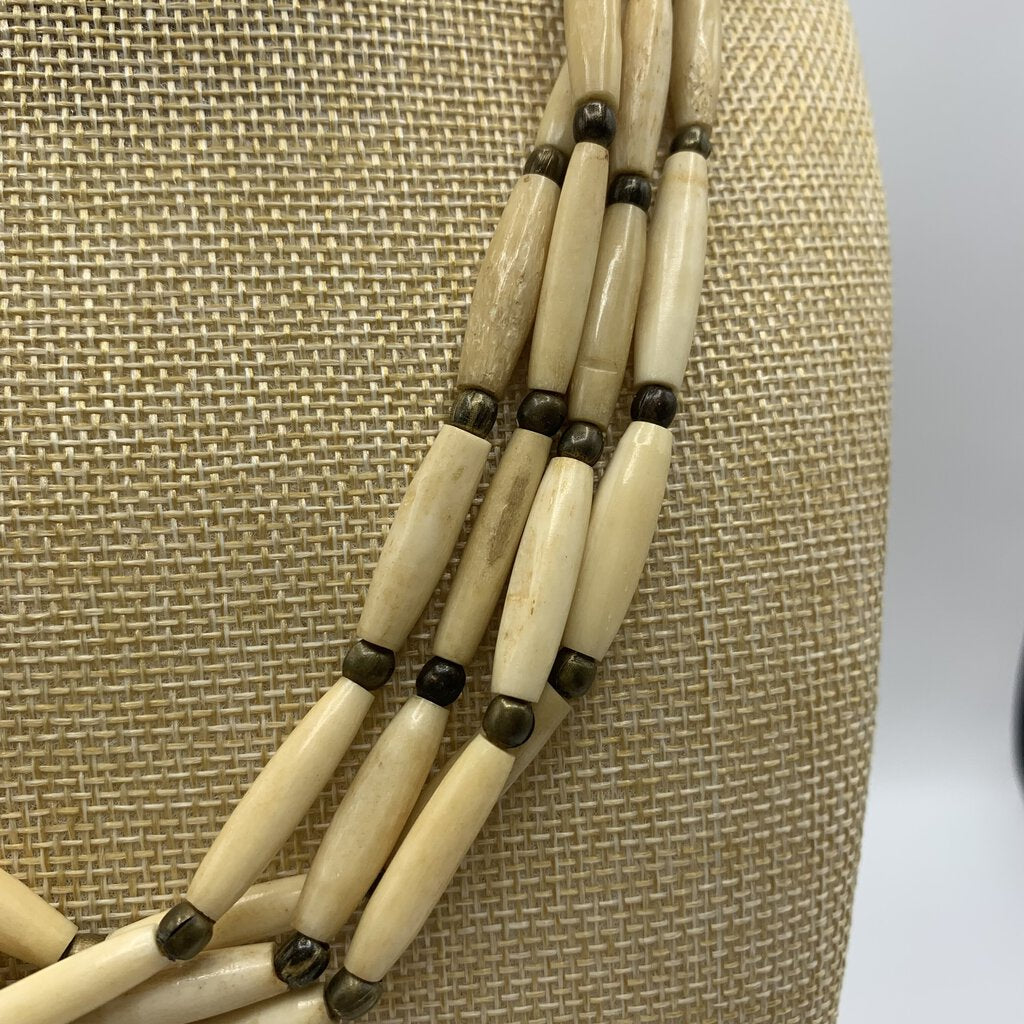 Tribal Multi-strand Bone & Brass Necklace /hge