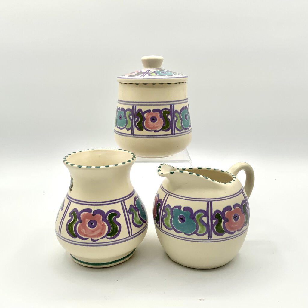 Free Hand Painted Honiton Pottery Devon England Floral Set /ah