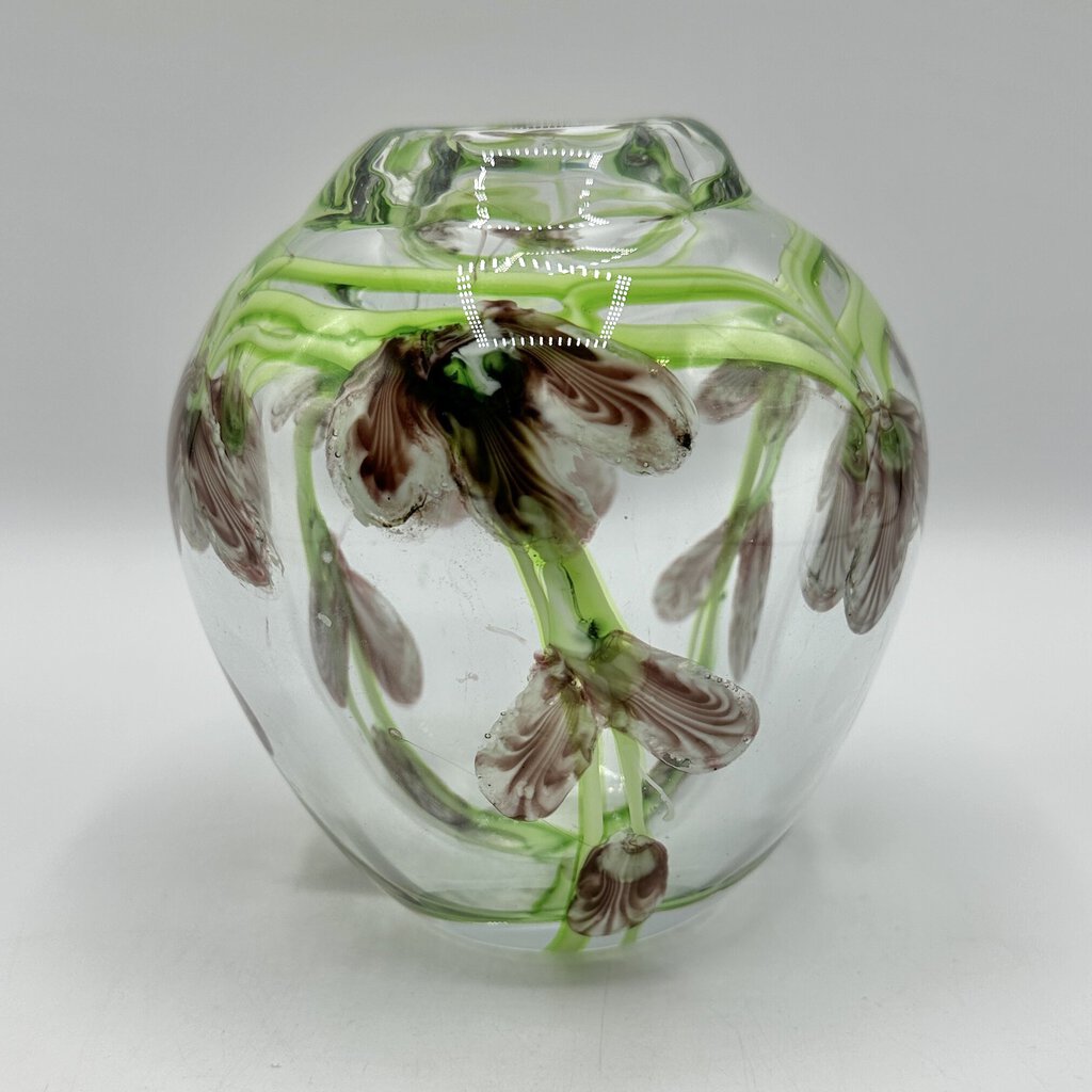 Vintage Heavy Hand Blown Paperweight/Art Glass Vase “Sweet Peas” /cb