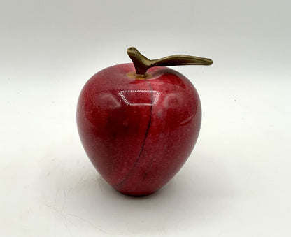 Vintage Red Marble Apple with Brass Leaf and Stem /ah