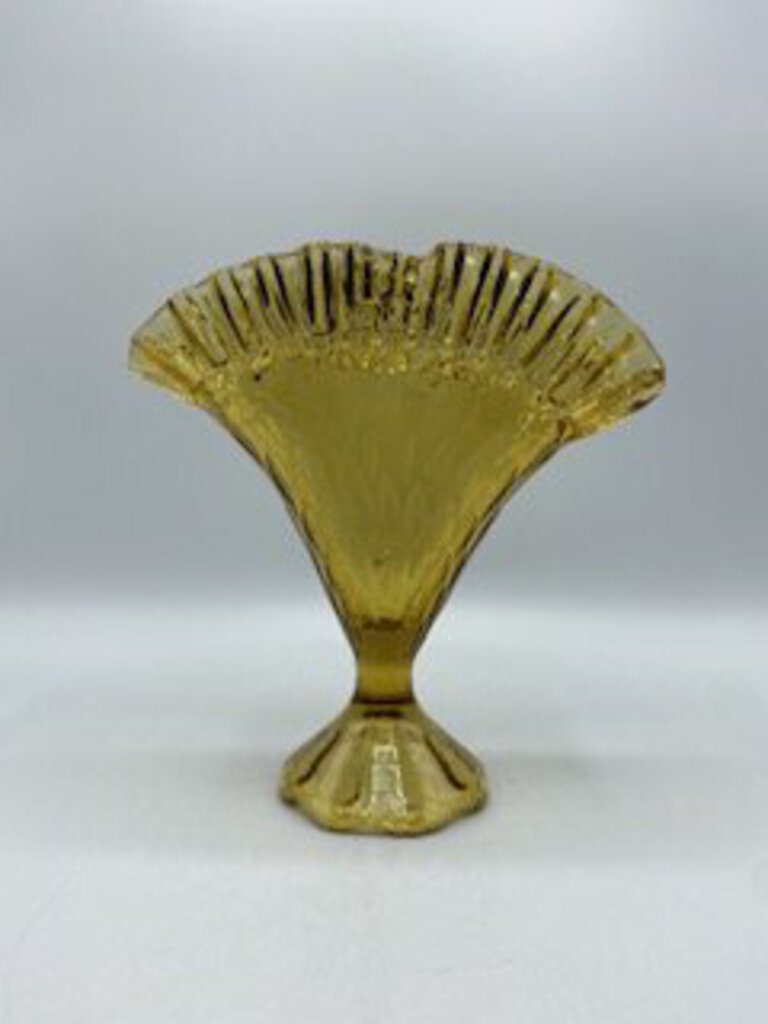 MCM Amber Fenton Peacock Glass Vase Ruffled Edge /ro