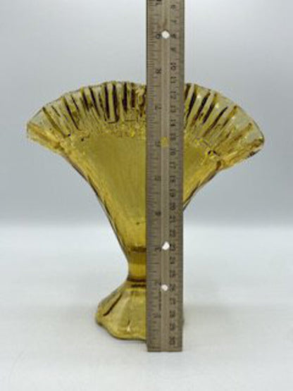 MCM Amber Fenton Peacock Glass Vase Ruffled Edge /ro