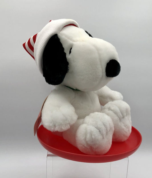 Vtg Hallmark Peanuts Plush Snoopy on Saucer Holiday Toy /b