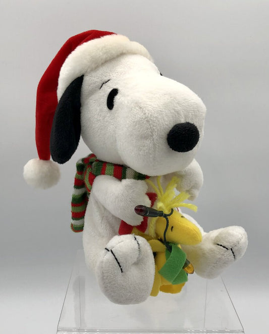 Vtg Christmas Hallmark Peanuts Plush Snoopy/ Woodstock w/ Light & Sound /b