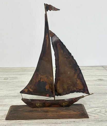 Ah/ Vintage Mid Century Copper Metal 19” Sailboat