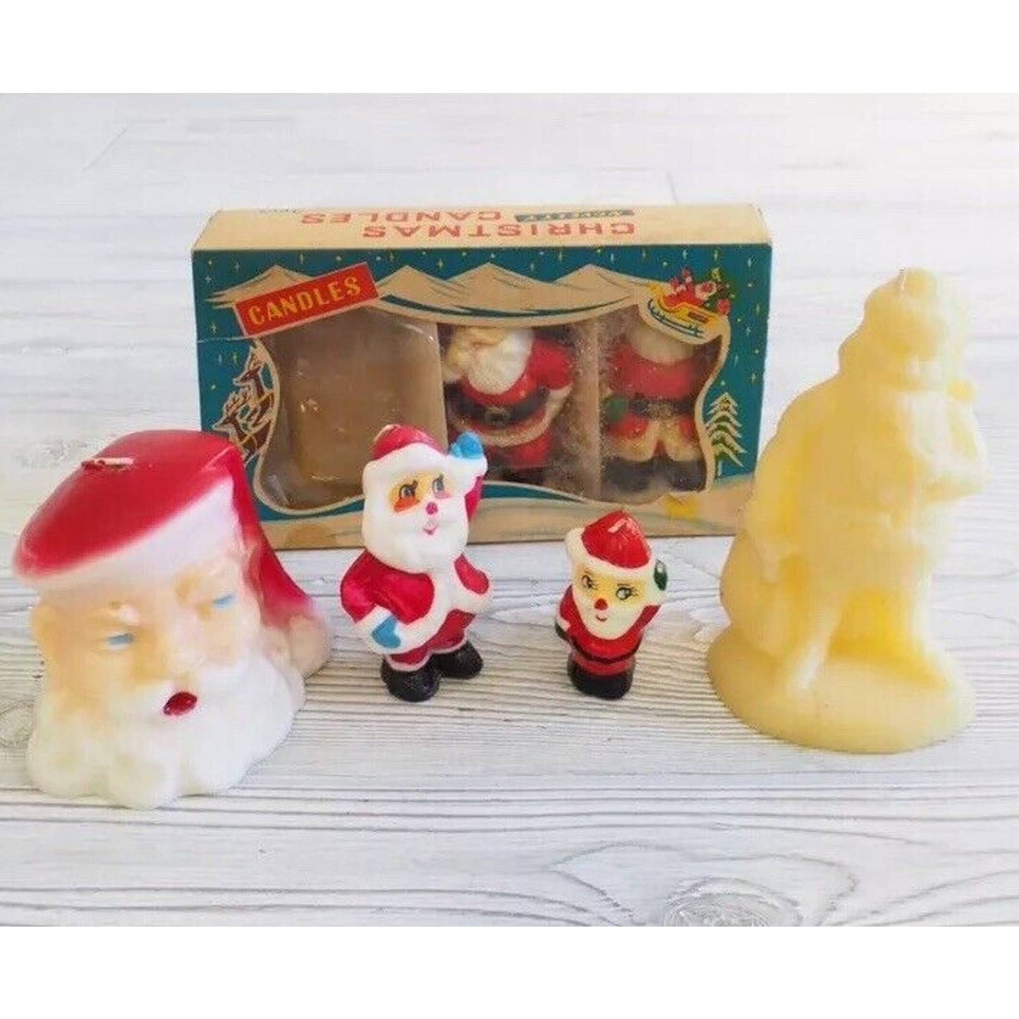 Vintage Christmas Wax Figure Candles Santa Unmarked Lot 6 /c